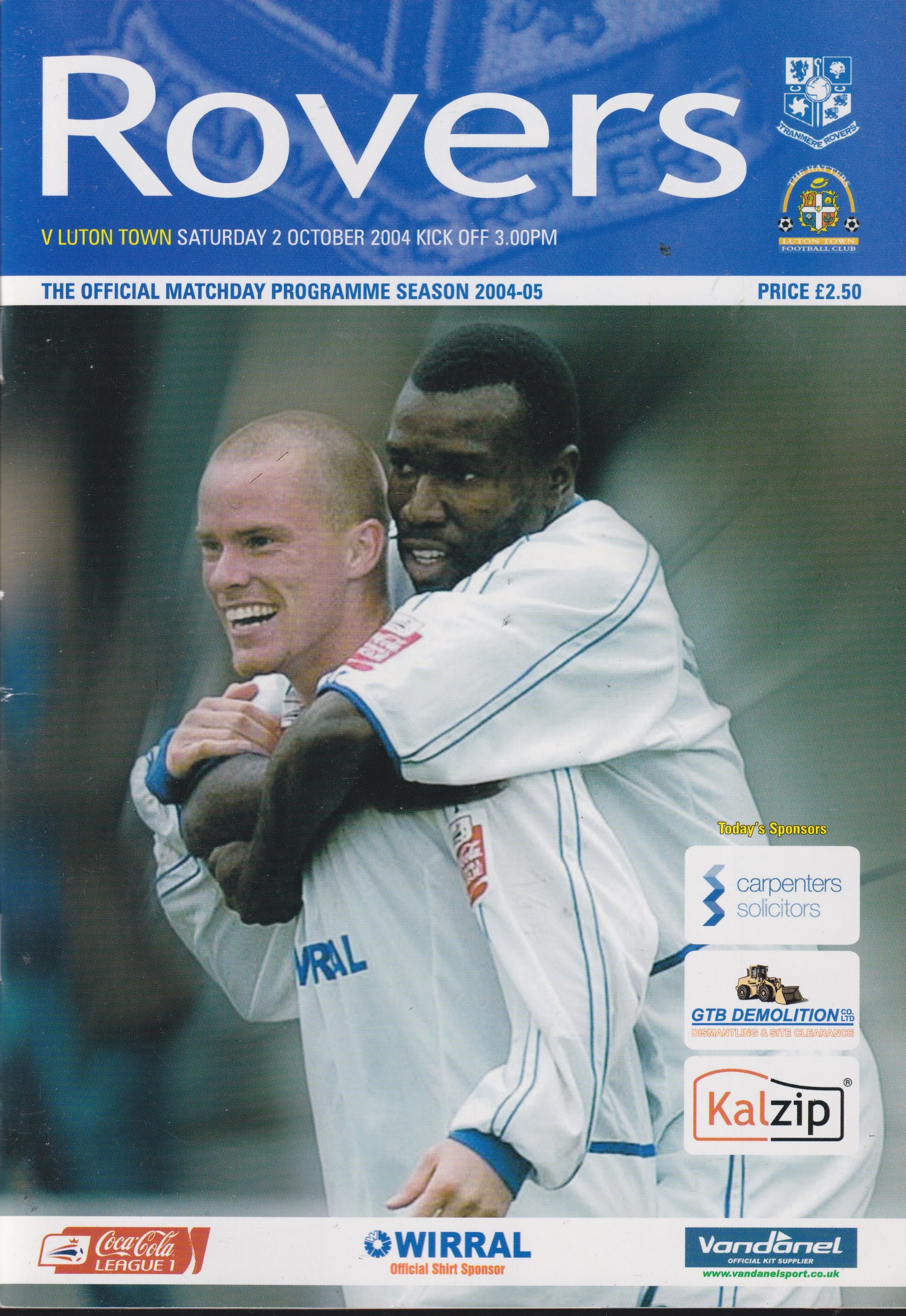 Tranmere Rovers v Luton Town match programme